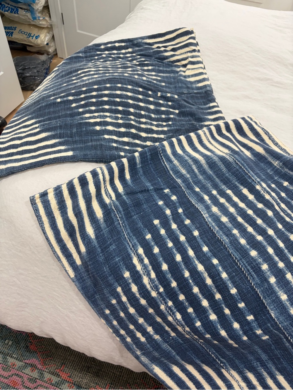 Pottery Barn Indigo and Cream Striped Cotton Euro Sham, set of 2